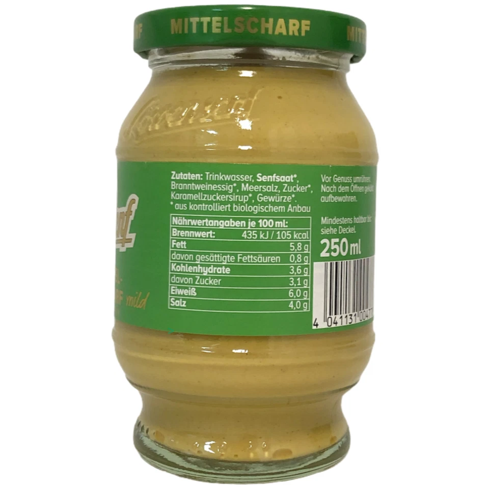 Löwensenf Mittelscharfer Senf mild Bio Reinheit 3x250ml Glas usy Block - Bild 3 von 4