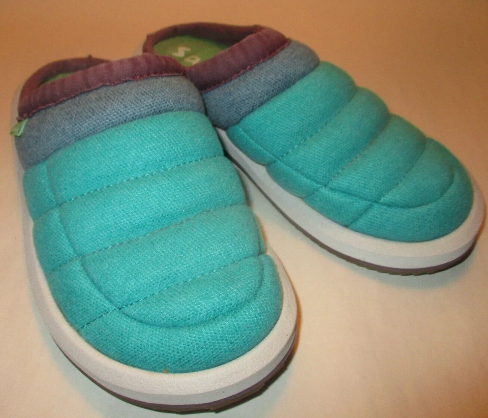 Zapatillas Sanuk Lil' Puffer Mujer Talla 5 Cojín Cómodas Turquesa Slide Mule Foto 3 de 4