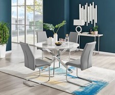 Image of Novara White Marble Round Dining Table 120cm and 4 Lorenzo Chairs Furniture Set