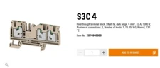 WEIDMULLER SNAP Terminal Block 3 position S3C 4, 2874840000 (box of 48)