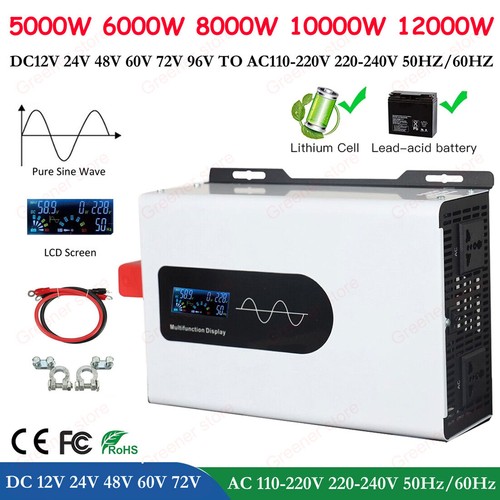 5000W-12000W Power Pure Sine Wave Solar Inverter 12V 24V 48V 60V 72V 96V to 220V - Foto 1 di 16