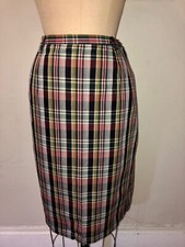 VTG 50'S-60'S HANDMADE RED BLUE GREEN SLIM PENCIL PLAID CHECK PRINT SKIRT S