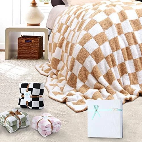 GCQC Gift for Mom Checkered Throw Blanket Knitted Checkerboard
