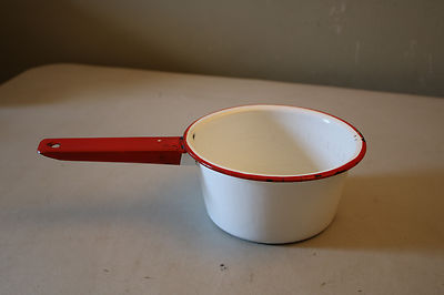 Red and White Enamel Ware Saucepan Vintage Kitchen Decor
