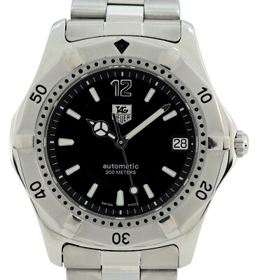 Vintage Men's 38mm Tag Heuer Automatic Gloss Black Dial Watch! Ref