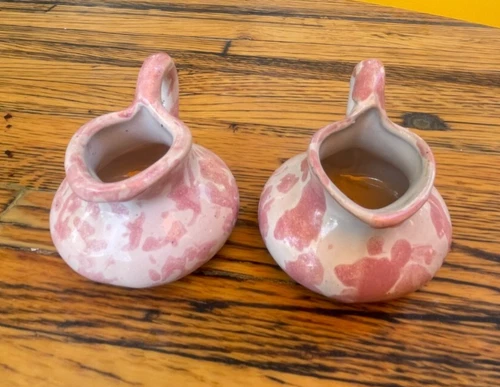 Set of 2 Vtg Bybee Pottery KY Art Pottery Pink Miniature Gravy Pitcher 2"
