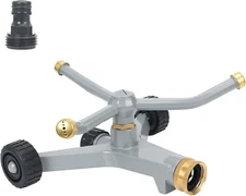  Metal Rotating Water Sprinkler for Lawn, Heavy Duty Metal 3-Arms Whirling 360  