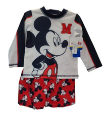 Disney Mickey Mouse 2-Pc SwimSet Long Sleeve UPF50 Rashguard  Trunk 18 Months