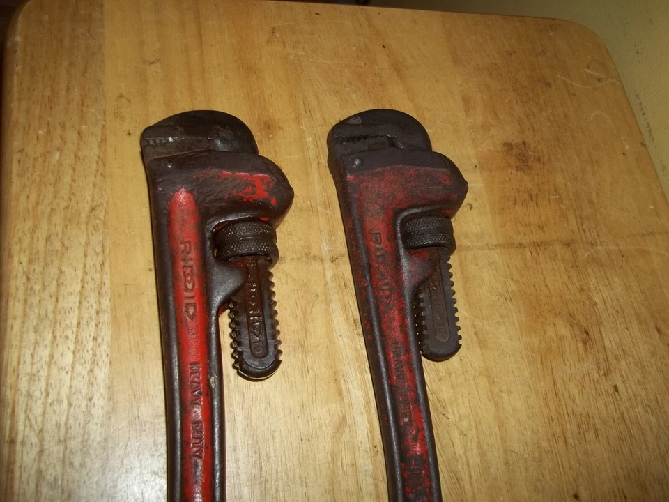 2-Vintage Rigid Heavy Duty 10" Pipe Wrench Plumbing Tool Made USA Steel 10 Inch - Image 2 of 3