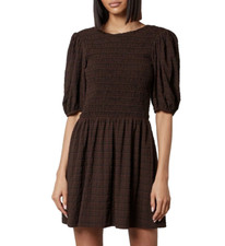 GANNI Brown Checked Scoop Back Shirred Mini Dress UK 20 EU 48 US 18 XL BNWT