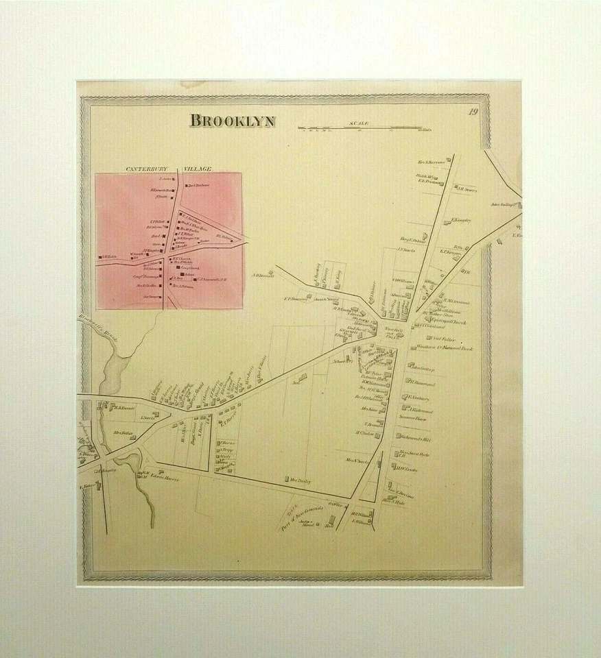 ANTIQUE 1869 BROOKLYN TOWN, CANTERBURY VILLAGE, CT HAND COLORED MAP, O. W. GRAY - Image 2 of 4