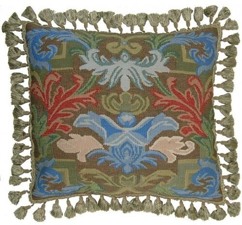 Almohada de lanzamiento Aubusson Flourishes verde florido bronce beige rosa terciopelo plumón - Imagen 1 de 1