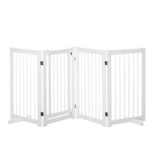 PawHut Wooden Freestanding Pet Gate 4 Panels Foldable Dog Safety Fence White