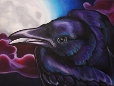 18x24 RAVEN ORIGINAL Wildlife Crow Oil on Canvas signed Painting Bird Art VERN