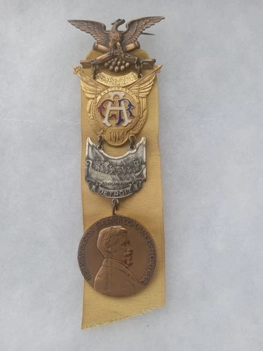 1914 DETROIT MICHIGAN GAR CIVIL WAR VETERAN GRAND ARMY REPUBLIC MEDAL W/ RIBBON