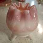 Fenton Pink White Art Glass Vase Ruffled Grapes Pattern Glossy Floral Decorative