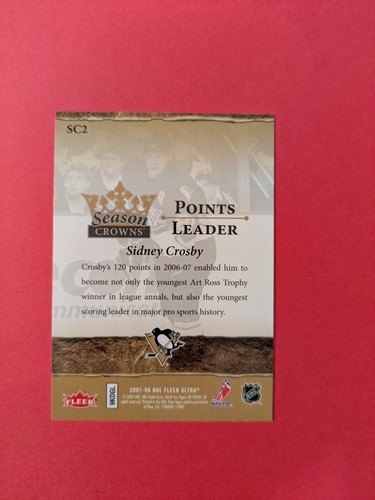 07-08 Fleer Ultra Points Leader Sidney Crosby #SC2 - Imagen 8 de 8