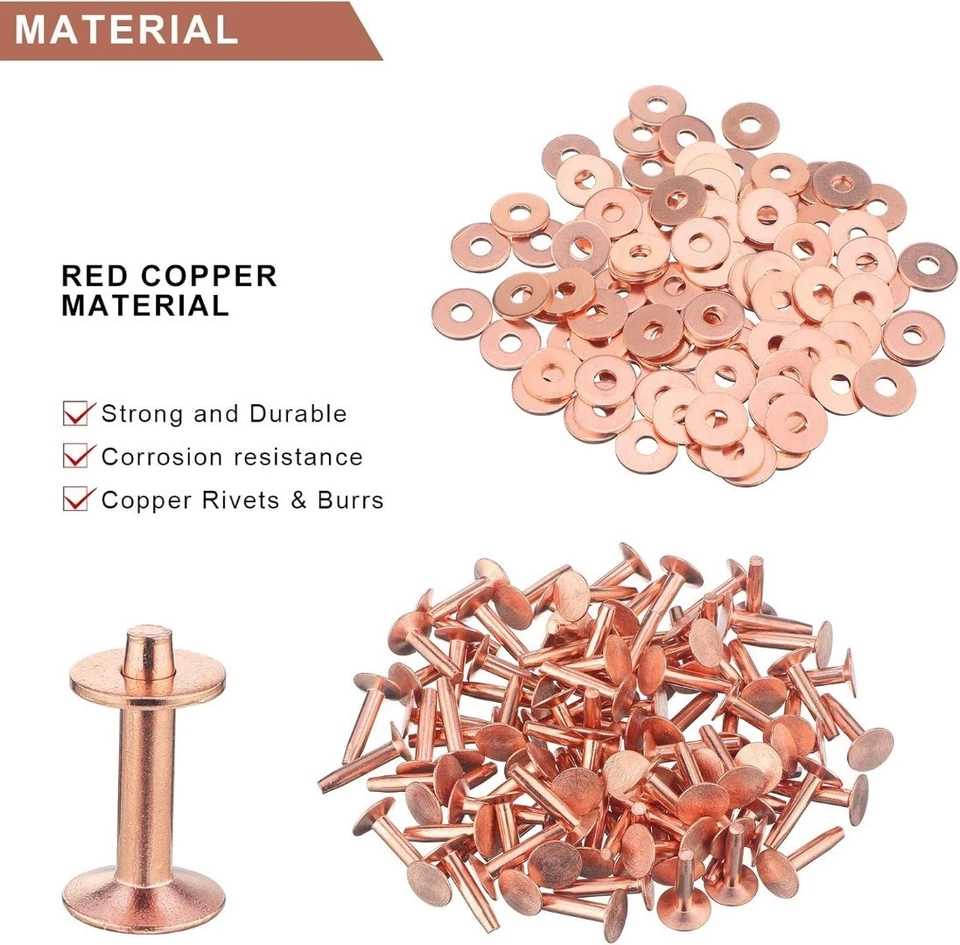 50pcs Copper Rivets and Burrs for Leather Belts Wallets Bags DIY Craft Supplieps - Image 3 of 4