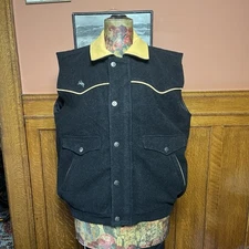 WYOMING TRADERS VEST Mens XL Wool Lined Western Cowboy Leather Collar Trim