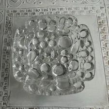 Vintage Libbey Pebble Bubble Clear Glass Notched Ashtray Dish 4"
