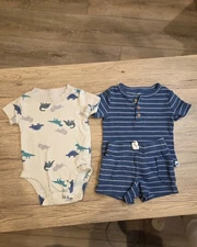 Carter's Dinosaur Top Bodysuit Shorts Outfit 3PC Set 6 Months Baby Boy