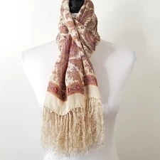 VTG 80s Echo Paisley Silk Fringe Scarf Boho Cottagecore Prairie Country Romantic