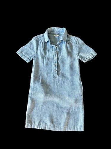 Vestido Faherty Mujer XS Mezcla de Lino Camisa Cuello Vestido Botones Bolsillos Azul - Imagen 7 de 9