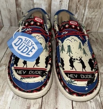 RARE! NEW Hey Dude Wally HOLIDAY CHEERS CHRISTMAS Shoes Men's 11