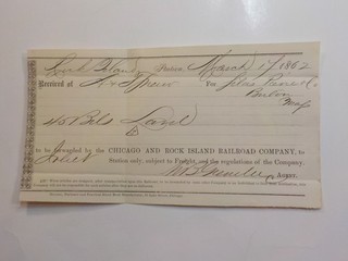 Antique Railroad Document 1862 Chicago And Rock Island Railroad Company