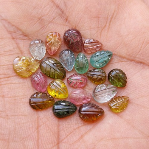 Natural Top Quality  Multi Color Tourmaline Carving Shape Leaf  20 Piece lot - Afbeelding 4 van 24