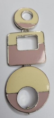 Swinging Sixies Style Pink And Cream Enamelled Silver-tone Statement Pendant 8cm - Picture 3 of 9