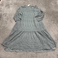Sundance Embroidered Lace Tiered Mini Dress Womens XXl Blue Green Peasant NWT