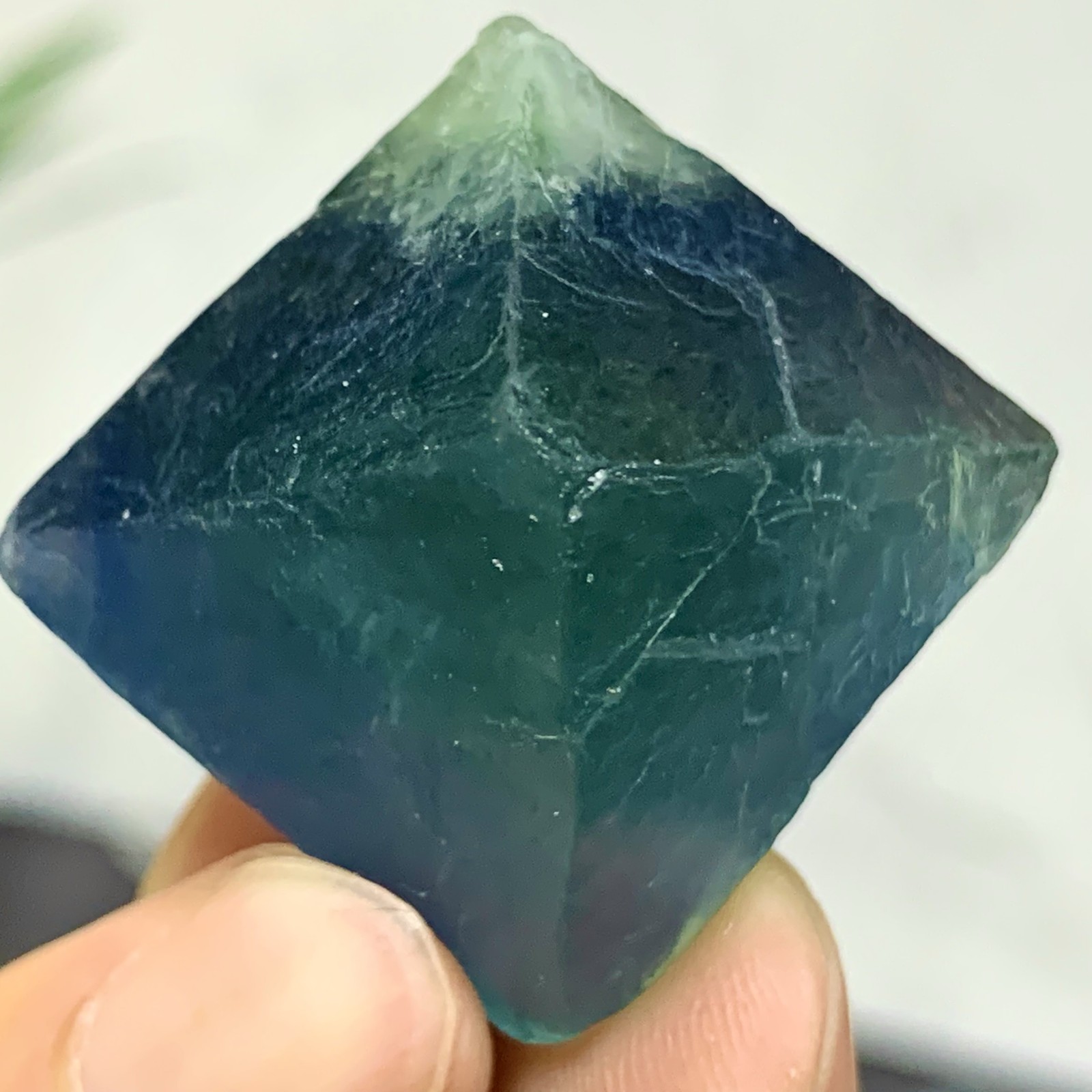 36G natural blue-green fluorite octahedron crystal for energy healing