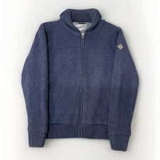 Schott Bros Sweater Mens Medium Blue Full Zip Wool Chunky Knit Fleece Lined