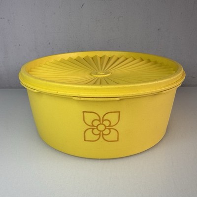 VINTAGE TUPPERWARE Behälter rund gelb Lebensmittel ERNTE SONNENBRAND 1204-20