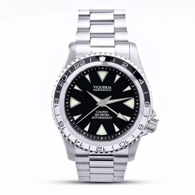 Viqueria Calipso GMT Automatisch Stahl Schwarz Saphir Herren Uhr