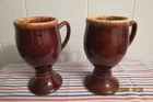 Vintage 2 HULL USA Brown Drip Pottery Irish Coffee Mugs Grandmugs Goblets
