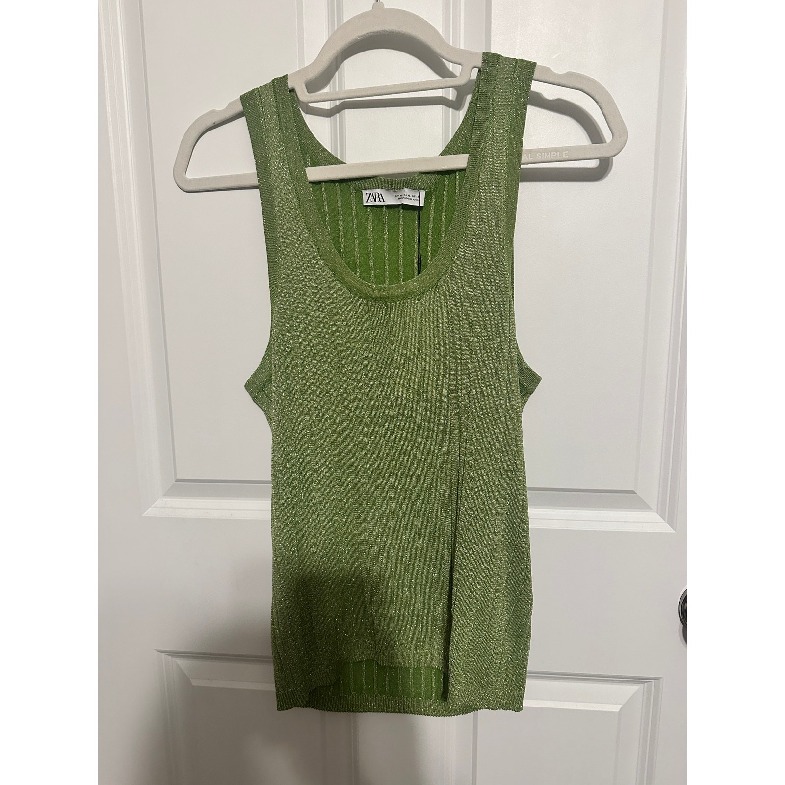 NWT Zara Green Lurex Ribbed Knit Tank Top XL