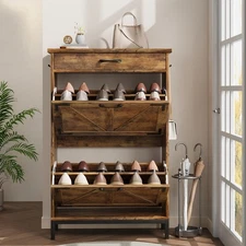 Shoe Cabinet with 2-Flip Drawers industrial Shoe Storage Organizer for Entryway