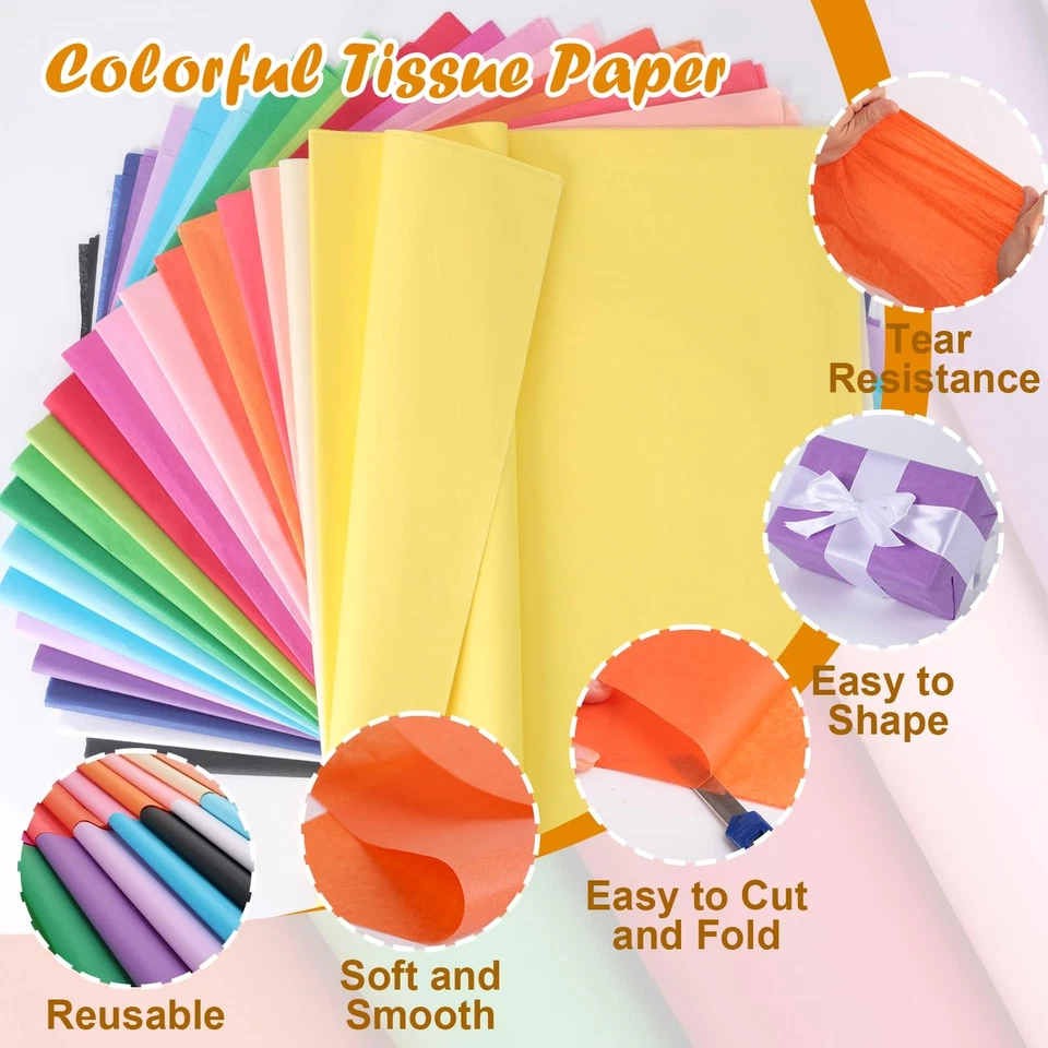 1000 PCS Tissue Paper, 20 Colors 14" X 20" Tissue Papers Bulk for Packaging, ... - Image 3 of 4