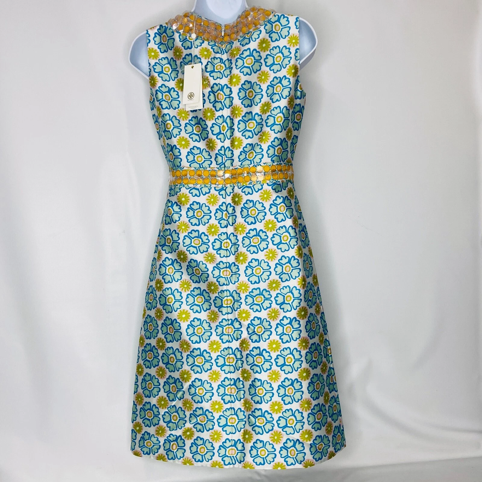 Abito Tory Burch Annette in seta edizione limitata David Hicks floreale taglia 2 nuovo $498