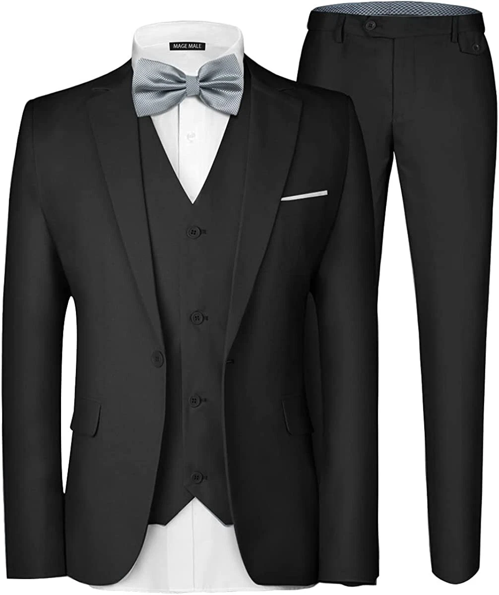 MAGE MALE Men s Suit Tux 3 Piece Suit Blazer Vest Bowtie Pant XS S Black