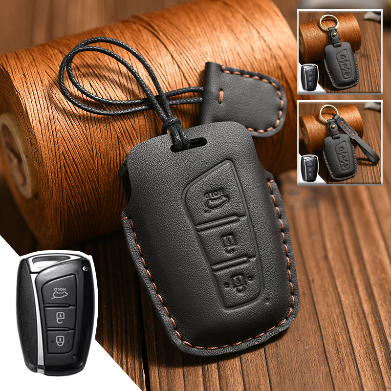 Real Leather Car Key Case Cover For Hyundai Santa Fe  Ix35 Sonata Tucson Elantra