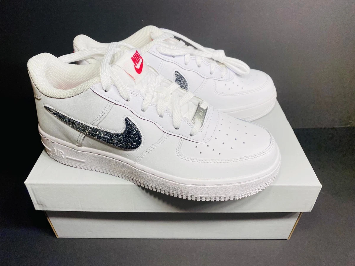 Nike White Glitter Sparkles Design AIR FORCE F1 For Woman Size UK5