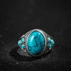 Boho 925 Sterling Silver Elegant Charms Vintage Turquoise Charms Ring Size 9