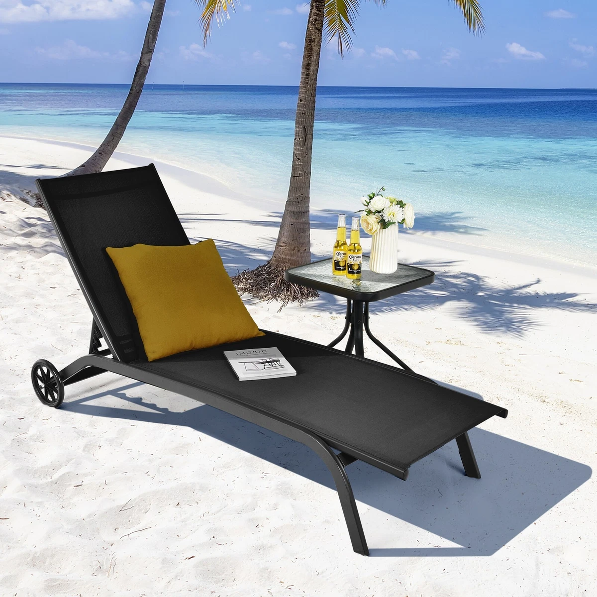 Patio chaise lounge with wheels deals