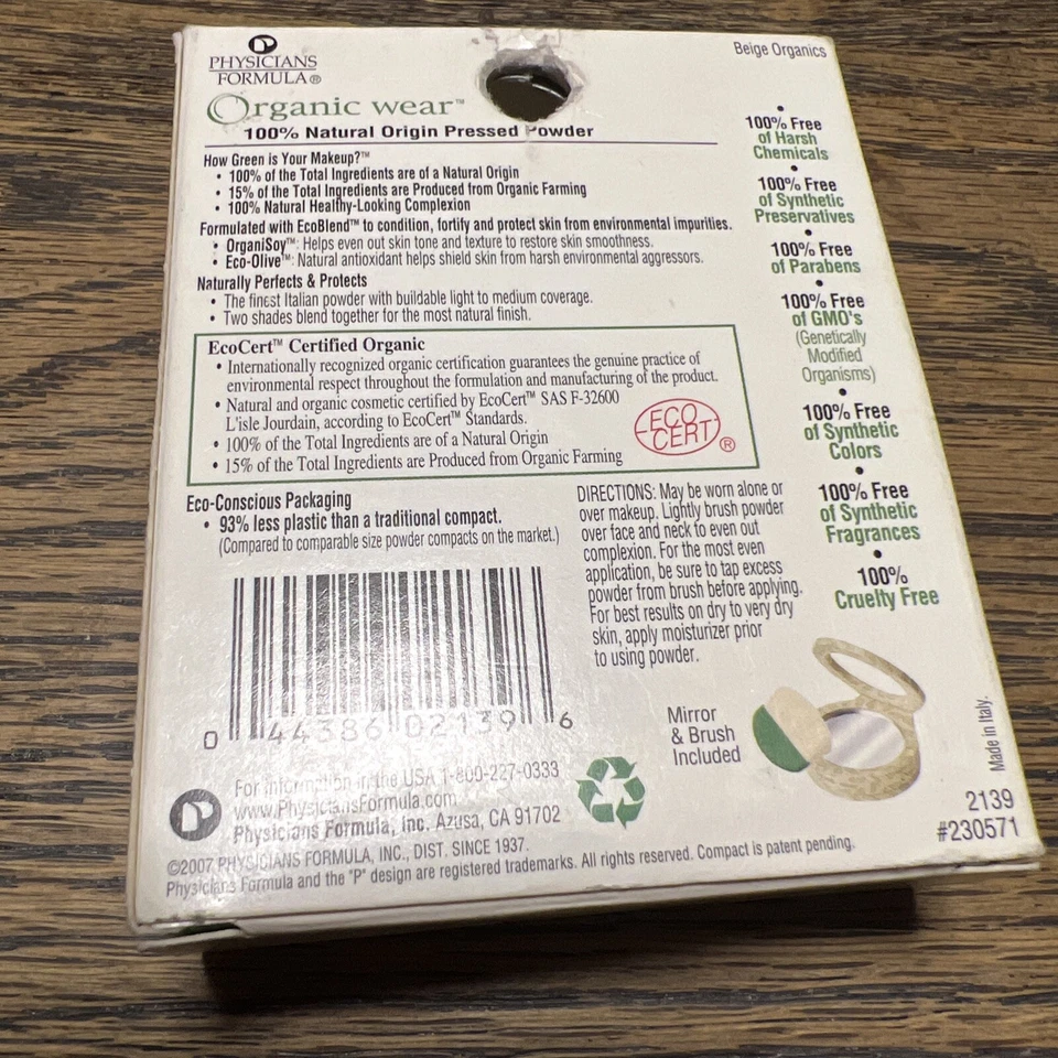 Physicians Formula Organic Wear Pressed Powder, #2139 Beige Organics. HTF - Image 2 of 2