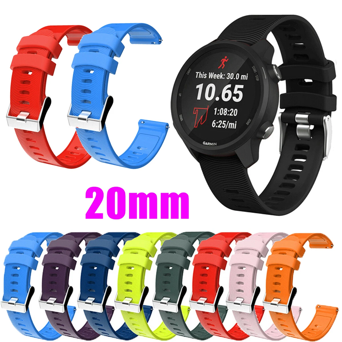 20mm Silicone Watch Band Strap for Garmin Vivoactive 3/3 MUSIC/3t