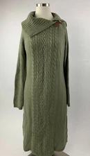 NEW Talbots Olive Green Shawl Collar Cable Buckle Sweater Dress Large L