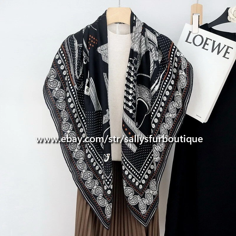 Sallys 70% Cashmere 30% Silk Scarf Aztec Print Square Shawl Kerchirf 43" Black - Image 2 of 4